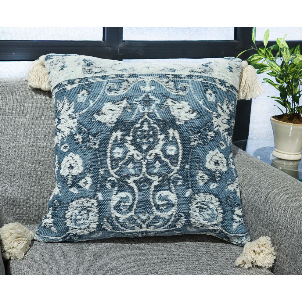Turquoise Machine Woven with Tassels Moretz Throw Pillow, 16" x 26"