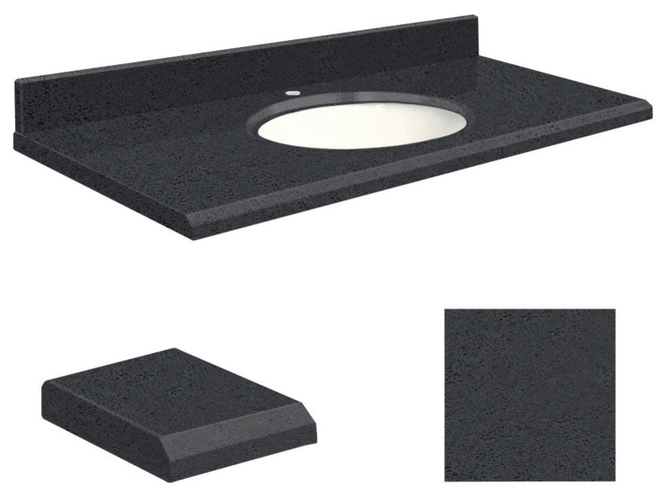 Quartz 37"x22" 1 Sink Vanity Top, Single Faucet Hole, Black Luxe, White Bowl