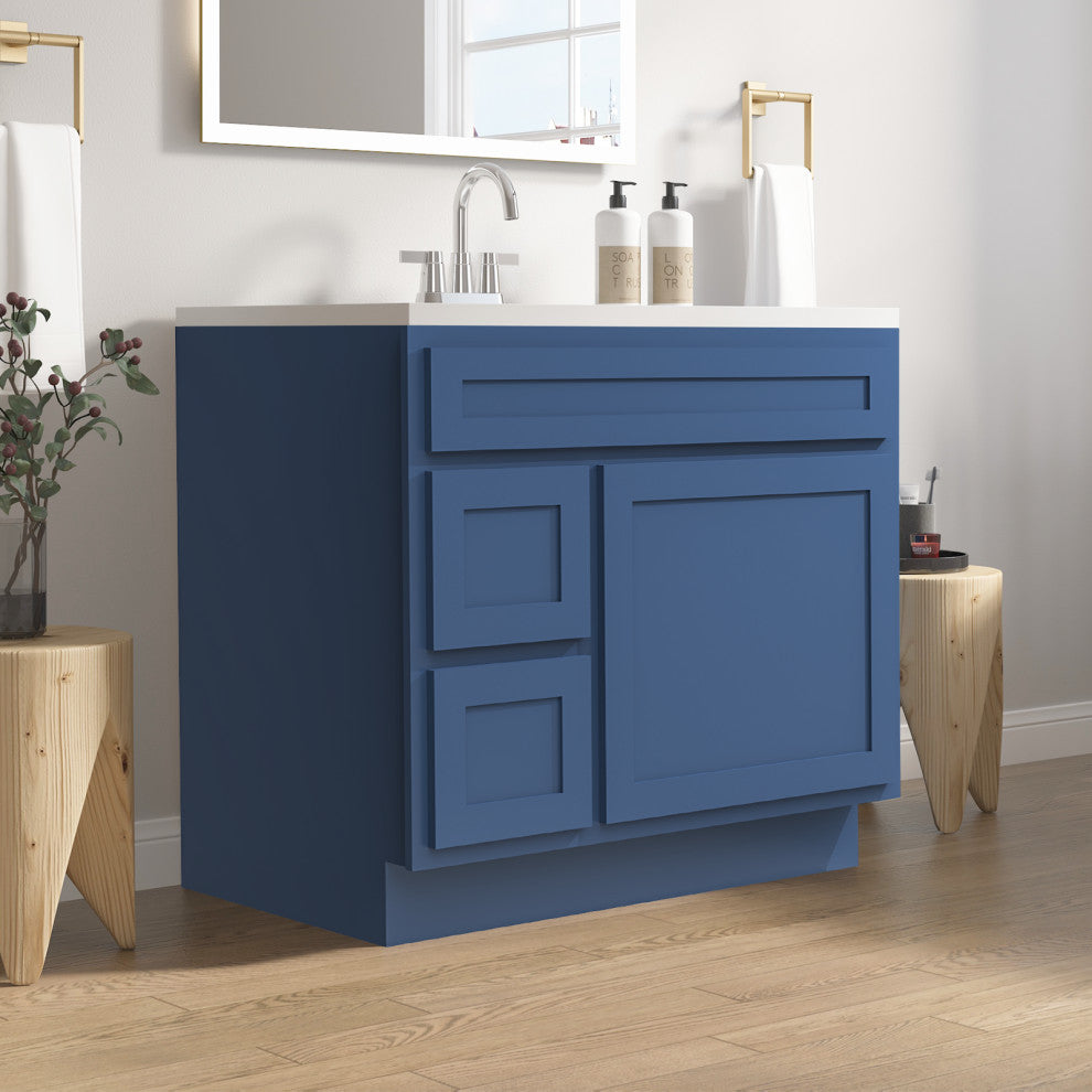 Vanity Art Vanity Base Cabinet, No Top, Drawers on Left, 36", Blue