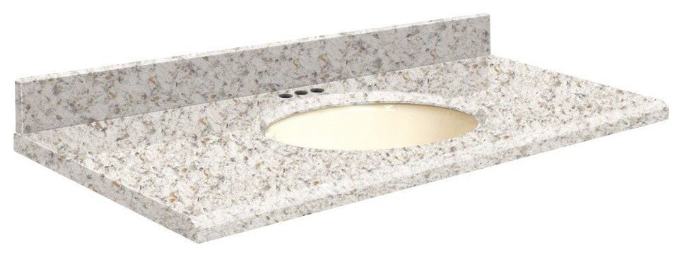 Quartz 31"x19" Vanity Top, Biscuit Bowl, Almond Delite, 4" Centerset