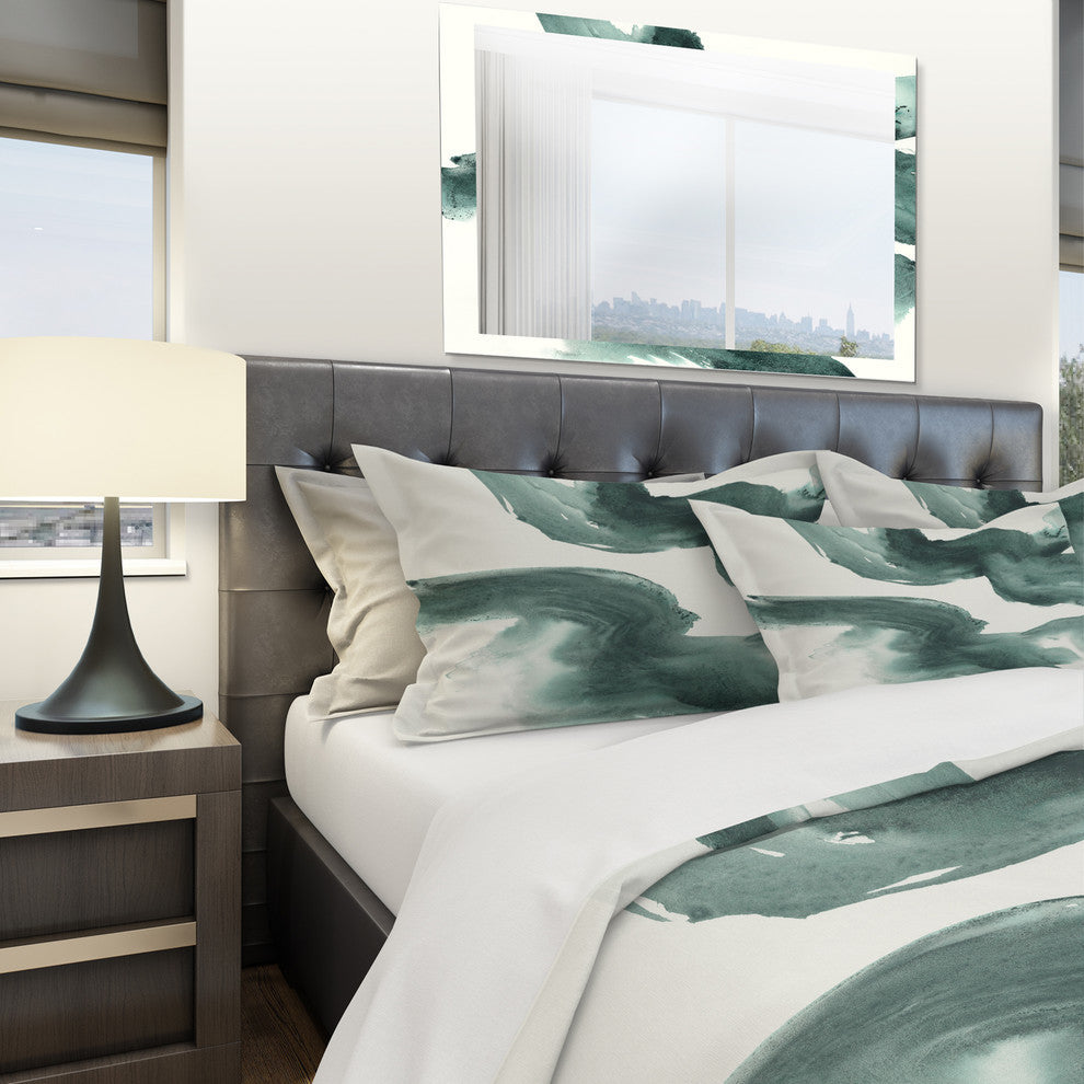 Gouache Green On Gray I Geometric Duvet Cover Set, Twin