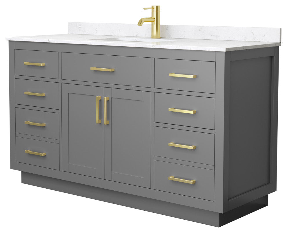 Beckett TK 60" Dark Gray Single Vanity, Cultured Top, Gold Trim