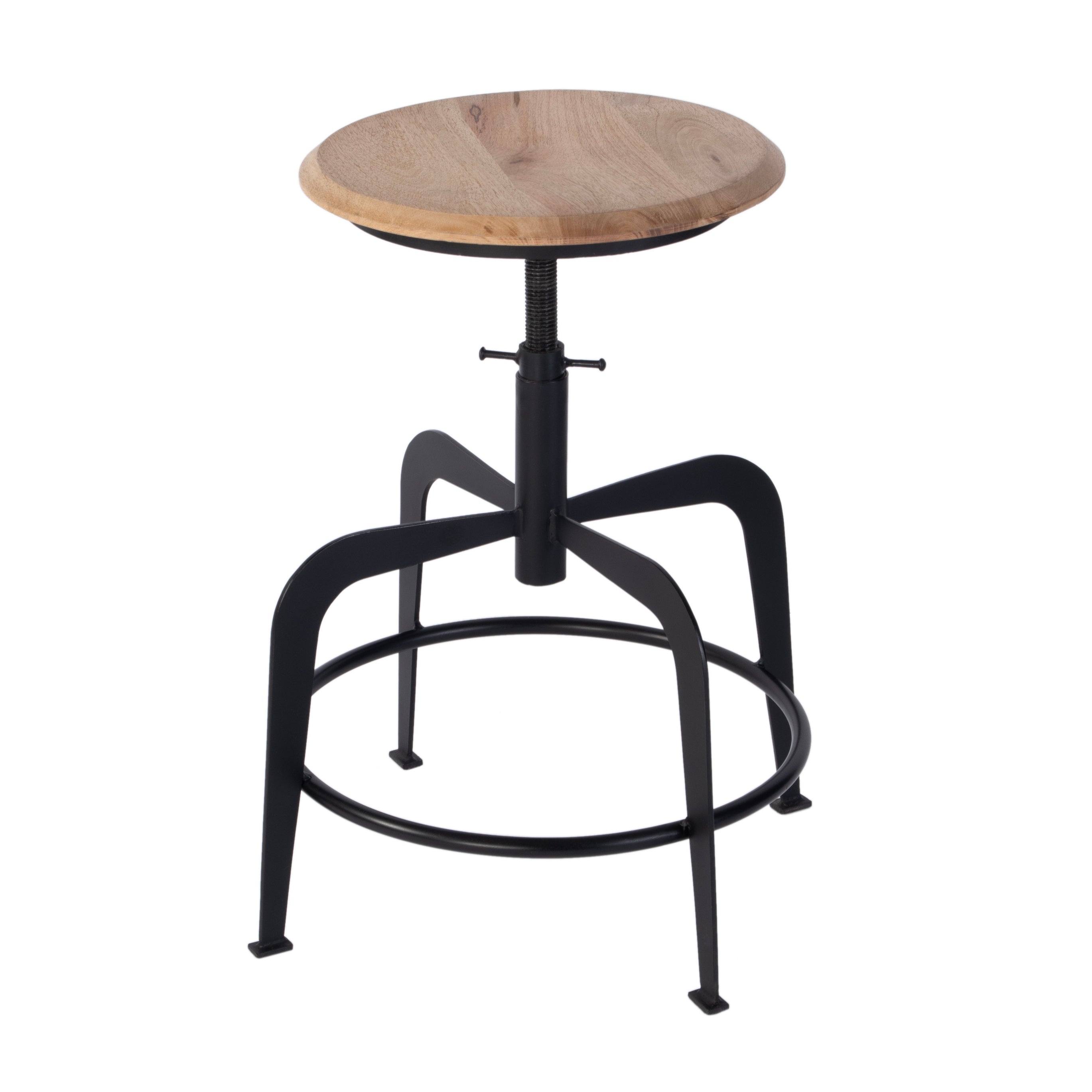 Edison 20-27" Adjustable Seat Height Iron and Wood Bar Stool