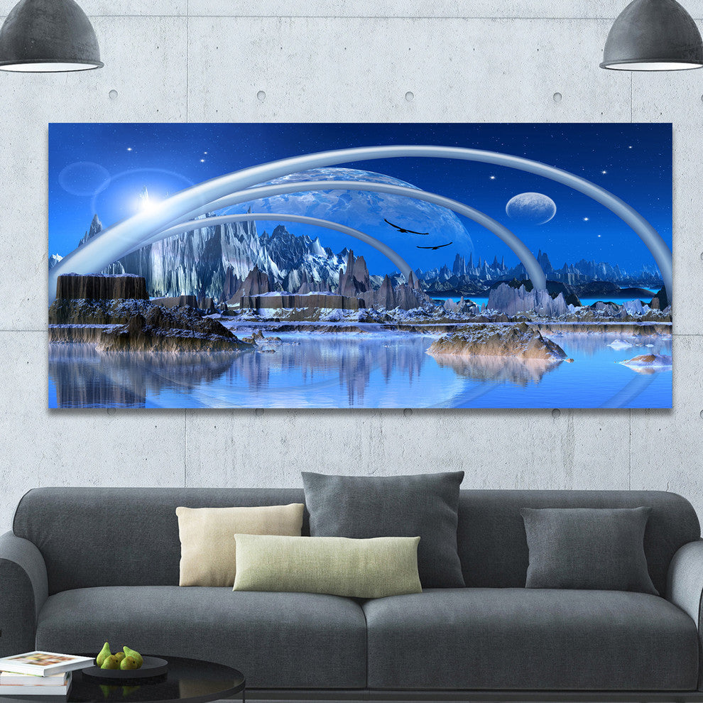 Blue Fantasy Landscape, Landscape Canvas Art Print, 60"x28"