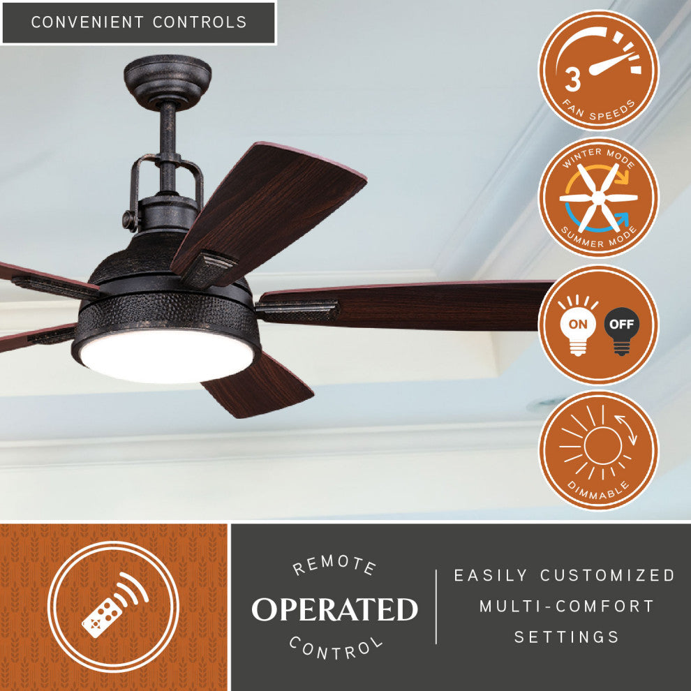 Walton LED 52" Ceiling Fan, Gold Stone