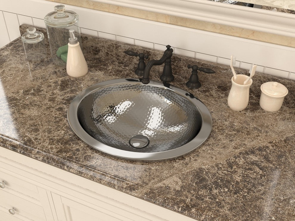 Boreal 19" Handmade Drop-in Oval Bathroom Sink, Hammered Nickel