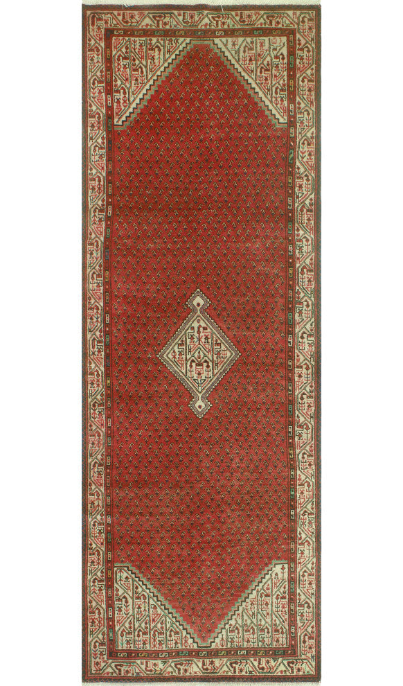 Fine Vintage Distressed Dziko Red/Ivory Runner, 3'4x10'0