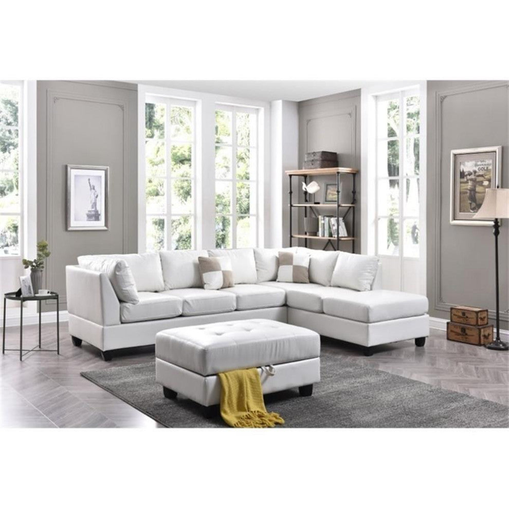 Glory Furniture Malone Faux Leather Sectional in White
