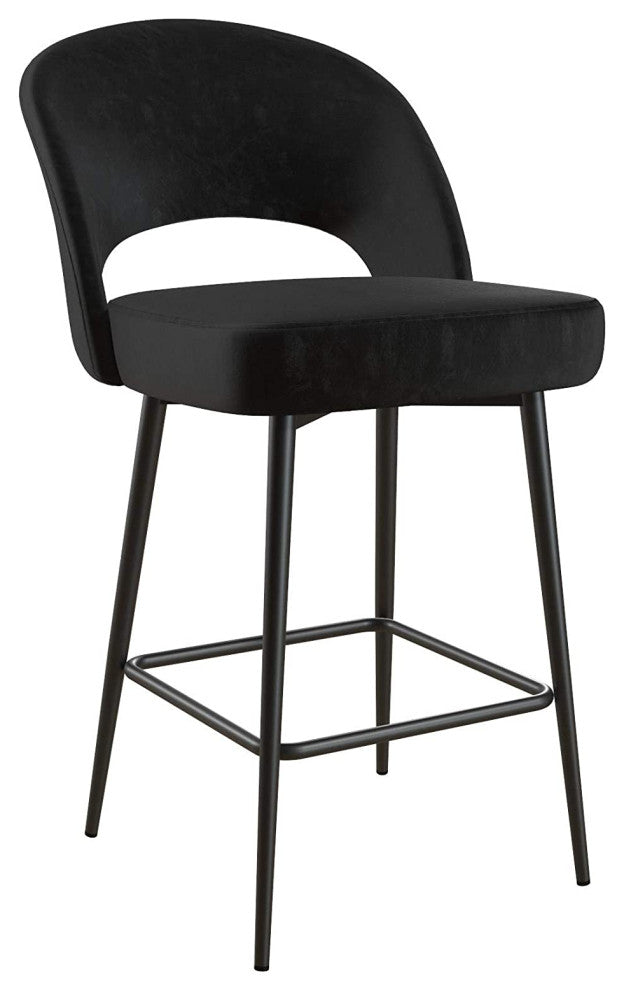 Upholstered Counter Velvet Bar Stool , Black