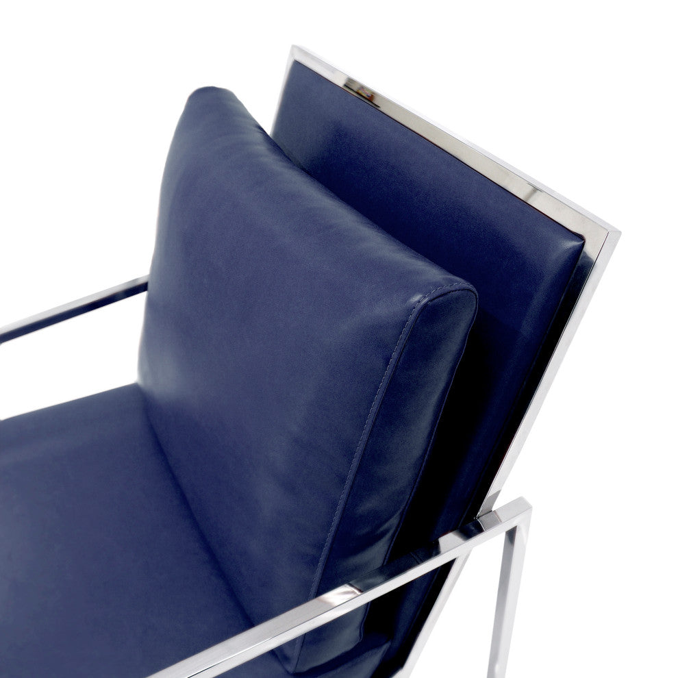 Pasargad Home Luxe Collection Faux Leather Chair, Navy