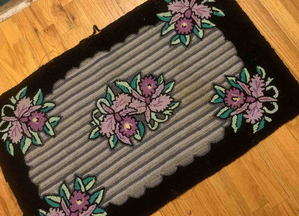 Handmade Antique American Hooked Rug, 1.11'x3.1', 60cmx94cm 1910s