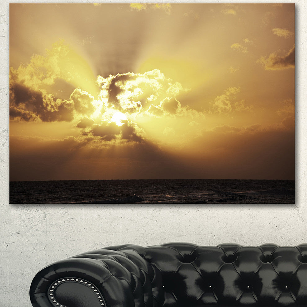 Majestic Sea Sunset Through Clouds, Landscape Wall Art on Canvas, 40"x30"
