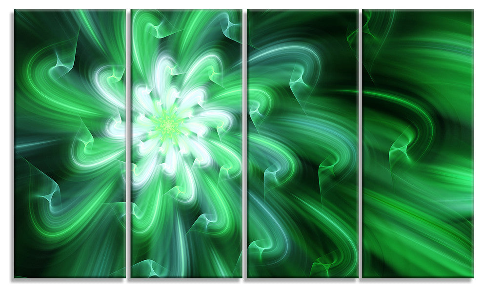 Large Green Exotic Flower Petals, Floral Canvas Art Print, 48"x28", 4 Panels