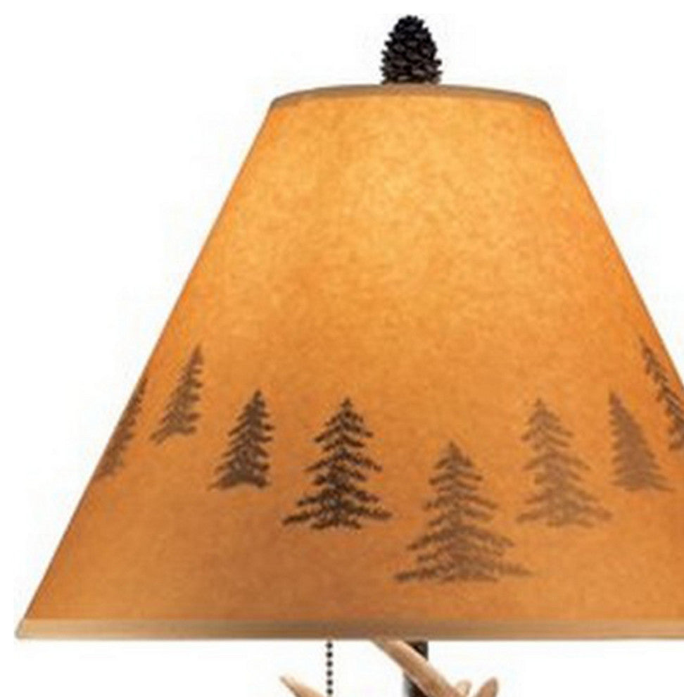 Resin Body Table Lamp with Antler and Pinecone Design, Set of 2, Brown