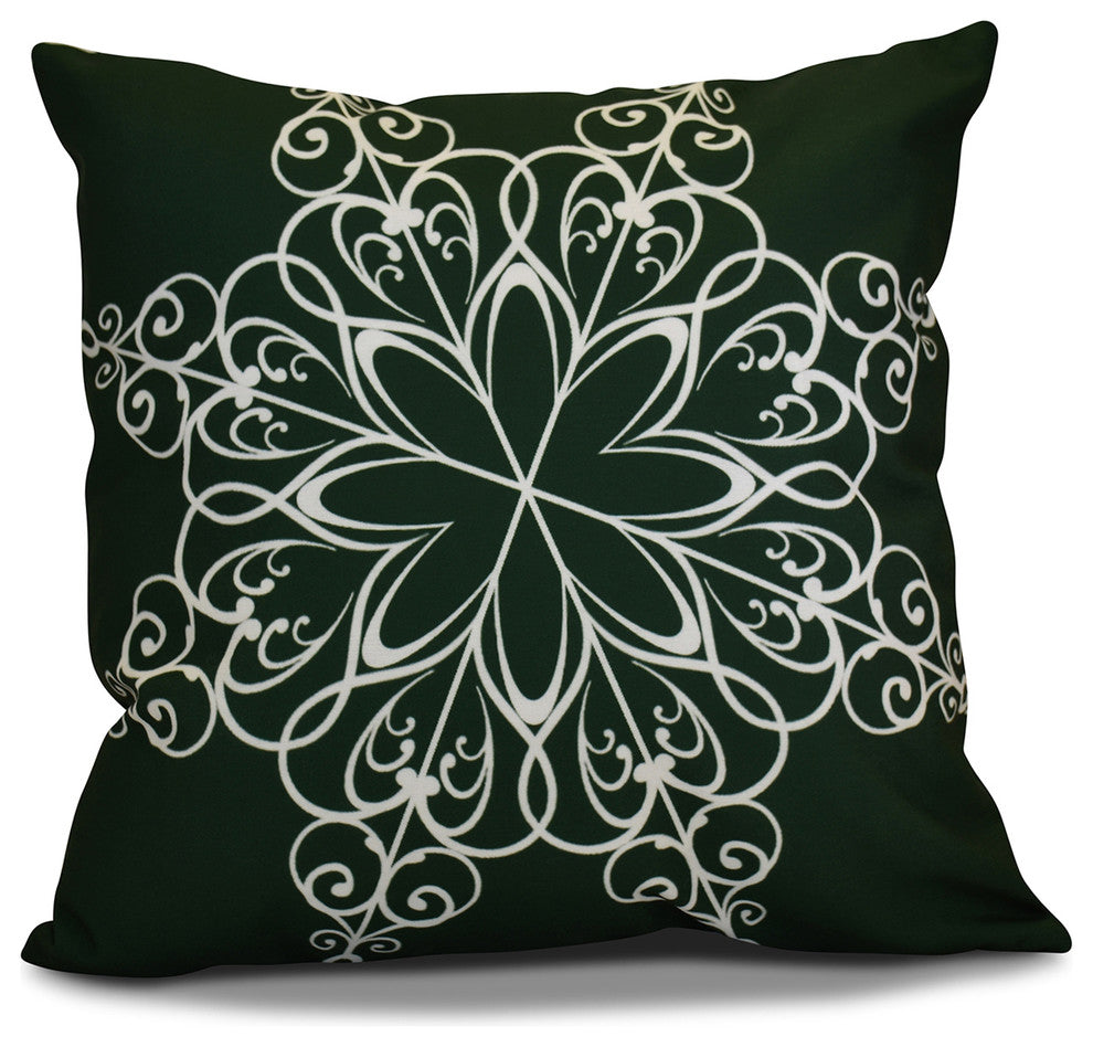 Decorative Outdoor Holiday Pillow Geometric Print, Dark Green, 18"x18"