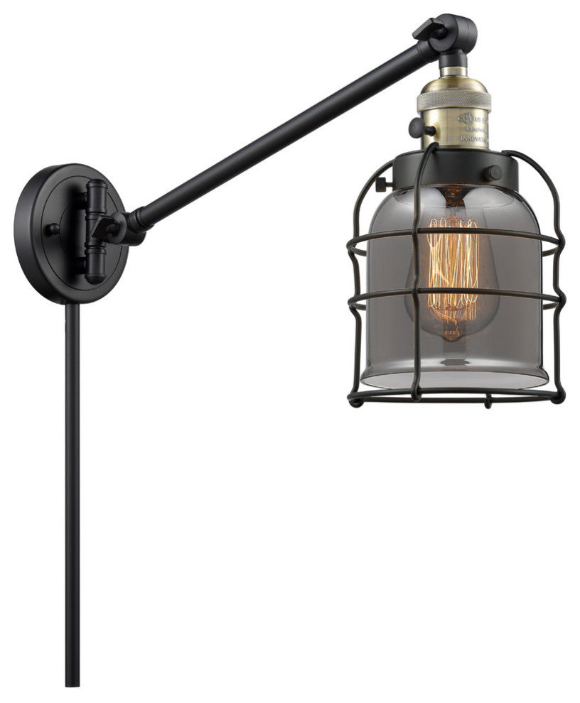 Small Bell Cage 1-Light Swing Arm, Black Antique Brass, Plated Smoke