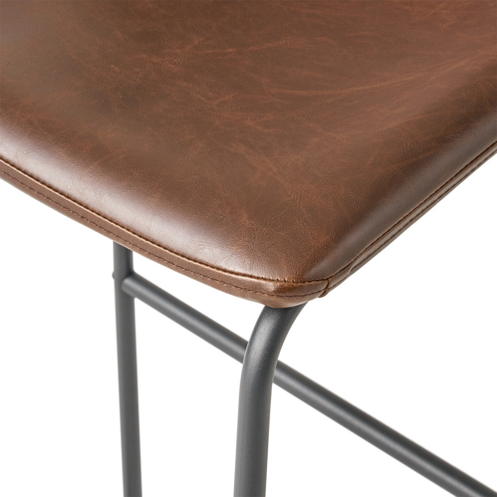 GDF Studio Central Vintage Brown Faux Leather Bar Stool, Set of 2, Brown, Pu