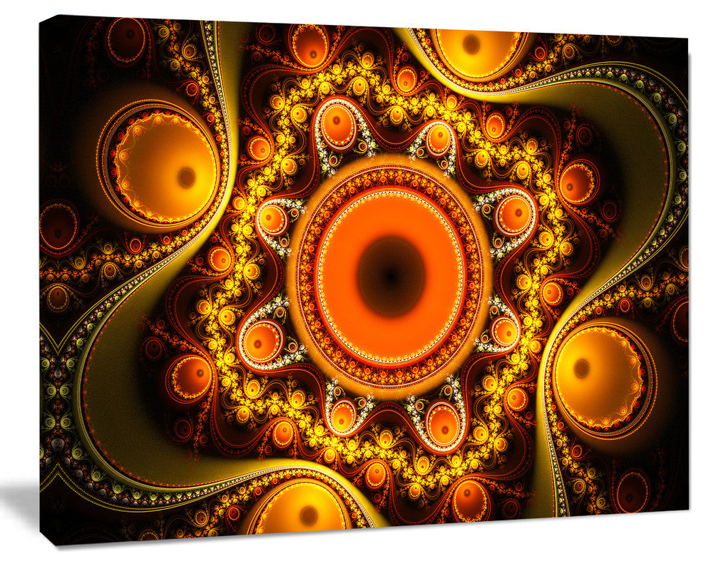 Golden Fractal Pattern with Circles, Oversized Abstract Canvas Art Print, 60x40