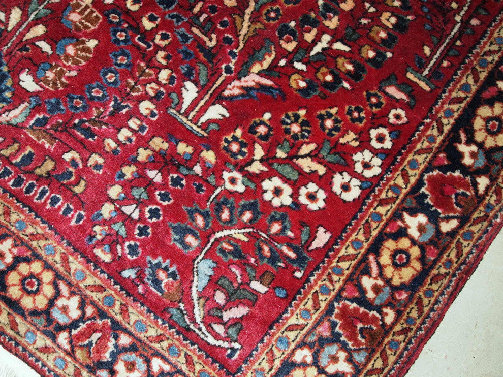 Handmade antique Persian Sarouk rug 3.2' x 5.3' (97cm x 151cm) 1920s