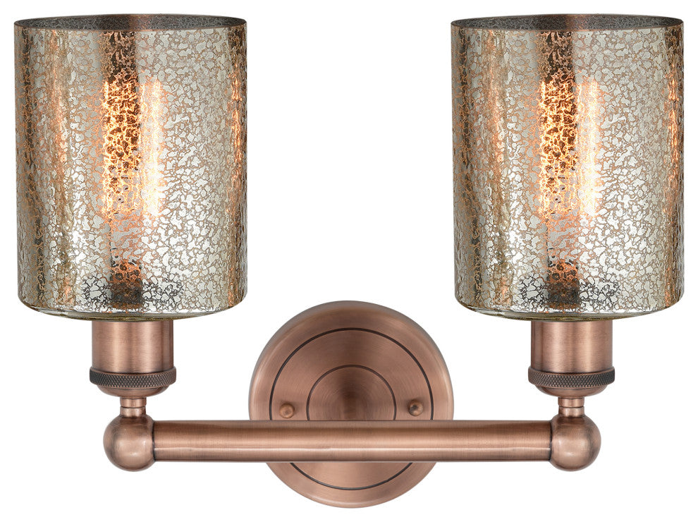 Edison Cobbleskill 2-Light 14" Vanity Light, Antique Copper With Mercury Shade