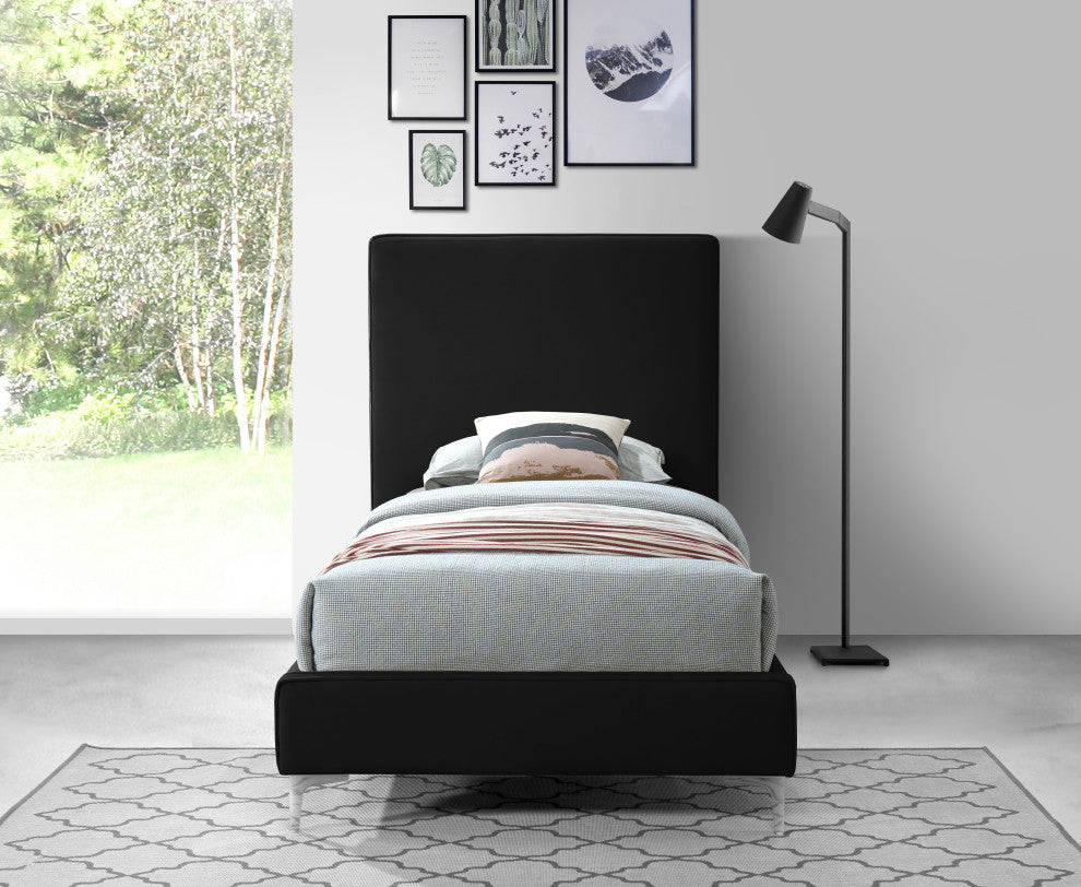 Geri Velvet Upholstered Bed, Black, Twin
