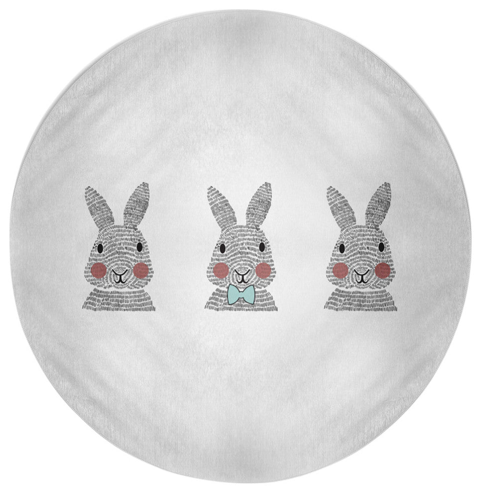 Bunny Triplets Easter Chenille Rug, Wave Top Blue, 5' Round