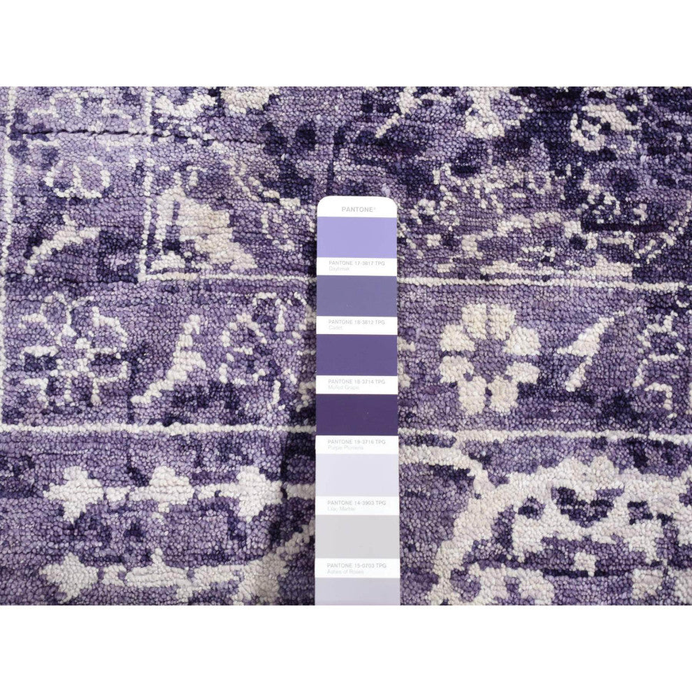 Medium Purple Transitional Tabriz Wool and Silk Hand Knotted Rug 4'10"x6'8"