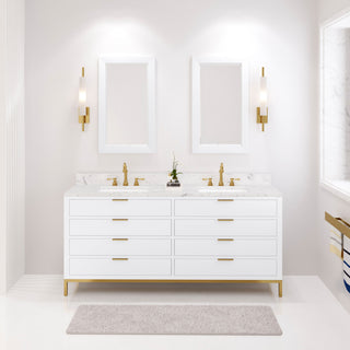 Bristol 72" Marble Countertop Vanity, White With Hook Faucet