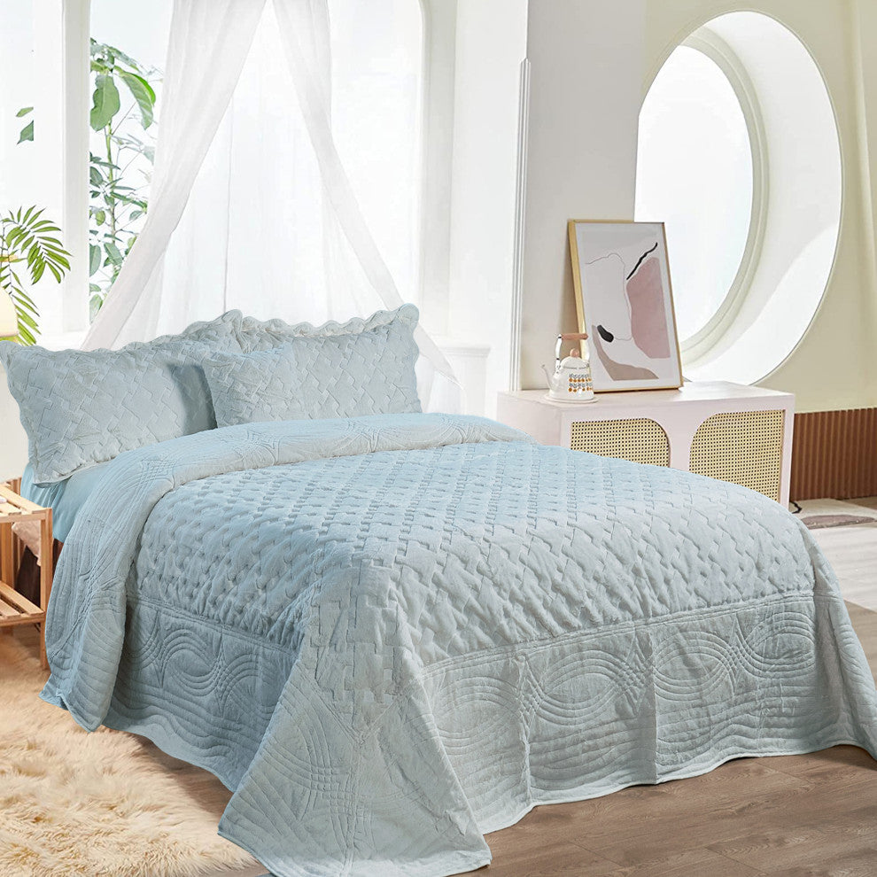 Tatami Quilted Faux Fur Bedspread Set, Gray, Queen