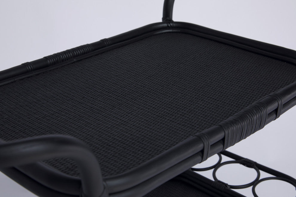 Carlo Rattan Bar Cart - Black