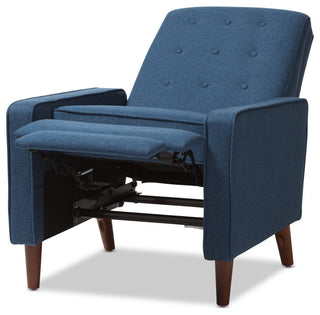 Mathias Mid-Century Modern Blue Fabric Upholstered Lounge Chair