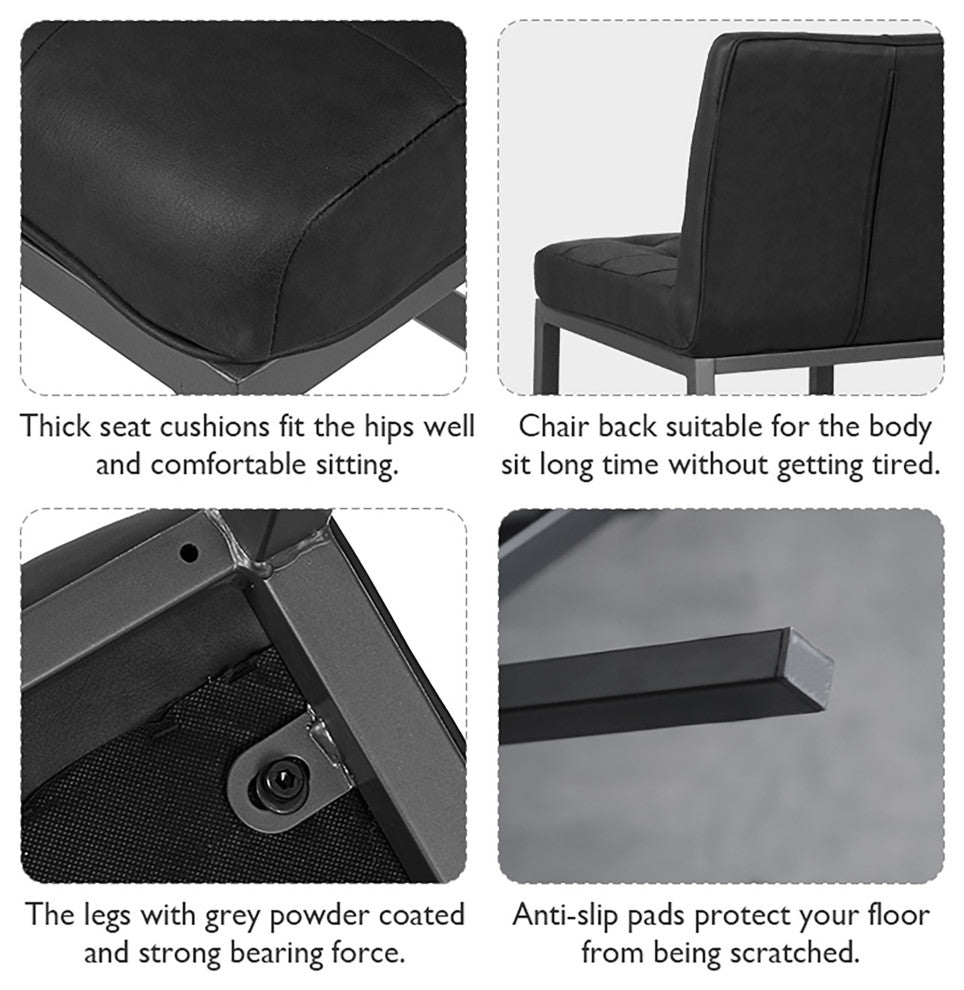 2-set Foam Modern Design Dining Chair, Metal Legs, Black Pu