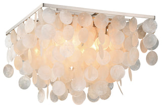 Elsa Capiz Shell 16" Square Flush Mount, Satin Nickel