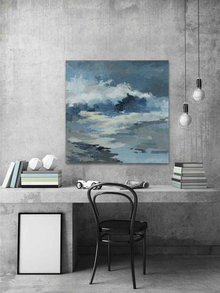 "Camouflage Blue Waves" Painting Print on Wrapped Canvas, 48"x48"