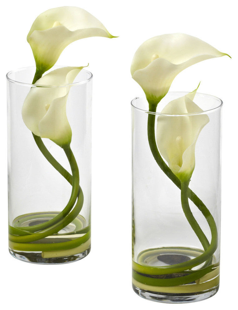 Double Calla Lily With Cylinder, Set of 2, Cream