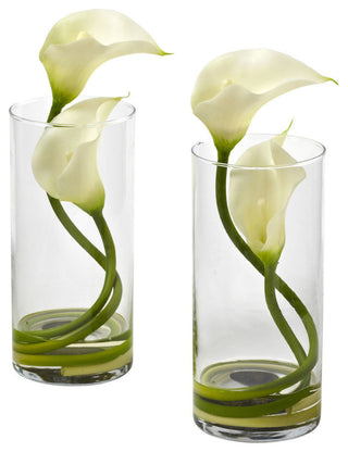 Double Calla Lily With Cylinder, Set of 2, Cream