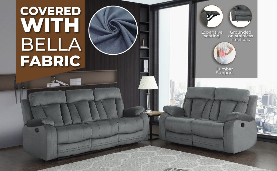 Axel Contemporary Microfiber Recliner, 3-Piece Set, Beige