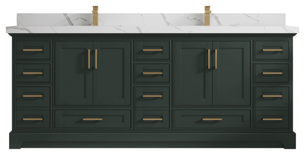 Fenway 84 Double Sink Bath Vanity in Pewter Green 2" Calacatta Laza