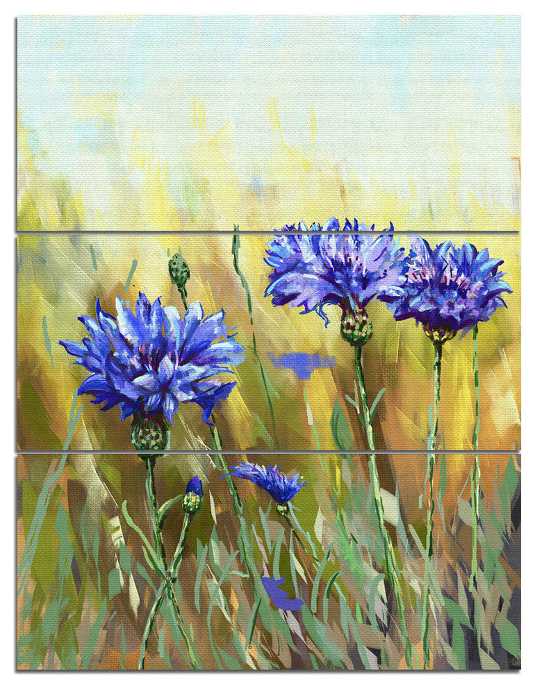 "Cornflowers in Full Bloom" Glossy Metal Wall Art, 3 Panels, 28"x36"