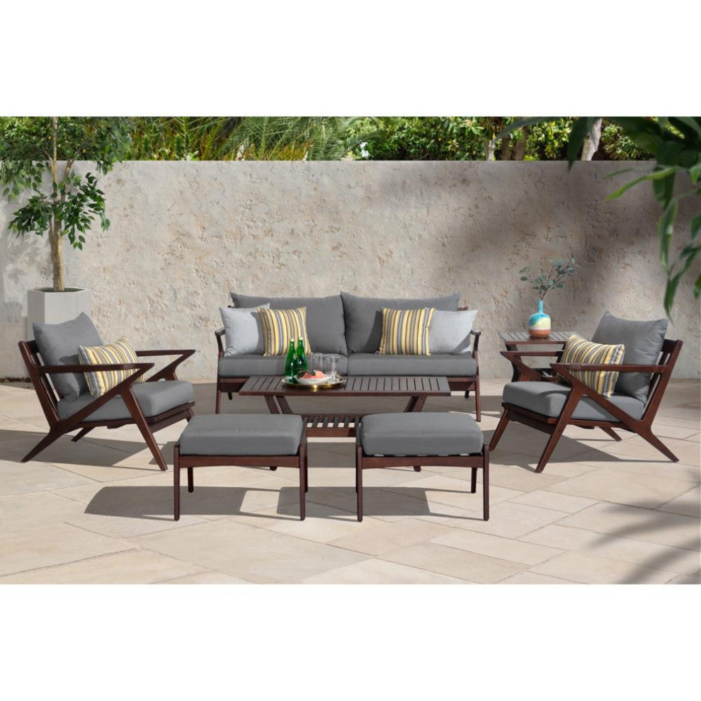 Vaughn 7 Piece Sunbrella Outdoor Patio Sofa and Club Chair Set, Charcoal Gray