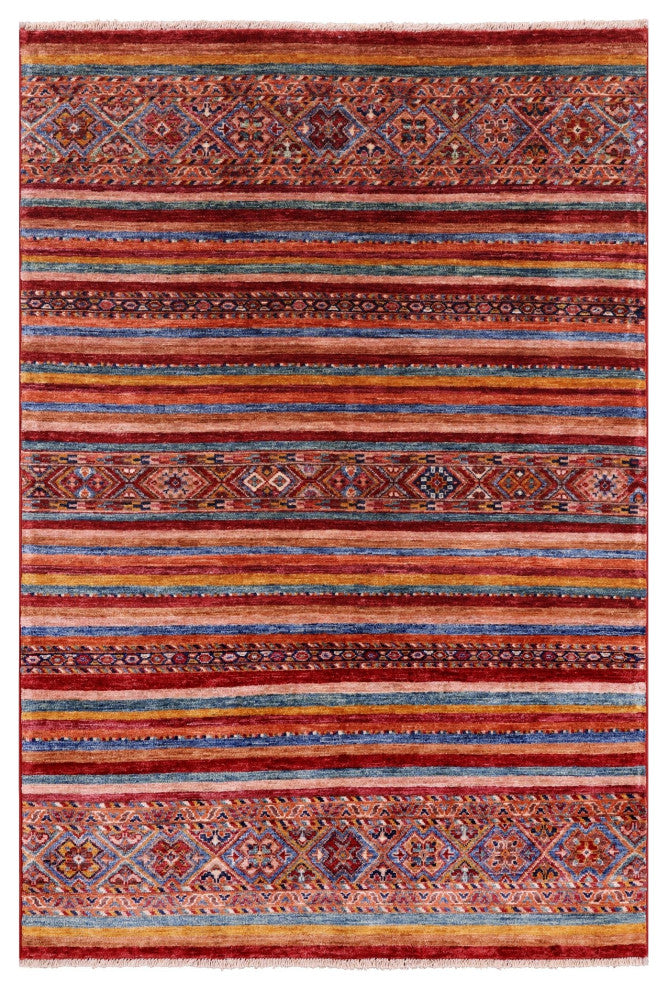 4' 0" X 5' 10" Super Kazak Khorjin Hand Knotted Wool Rug Q5448
