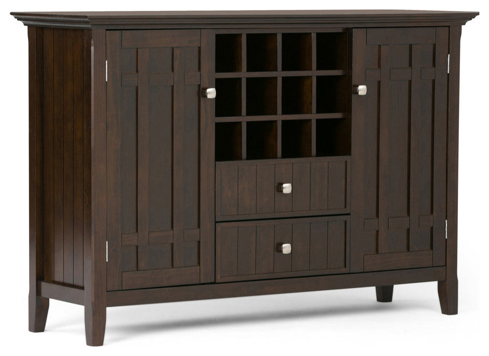 Bedford Solid Wood Sideboard Buffet And Winerack, Dark Tobacco Brown