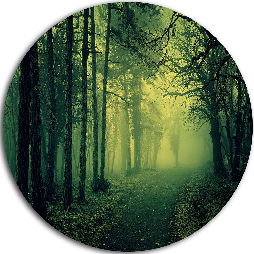 Green Light In Thick Mist Forest, Landscape Photo Round Wall Art, 23"