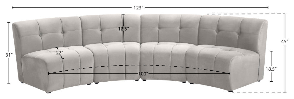 Limitless Velvet Upholstered 4-Piece Modular Sectional, Cream