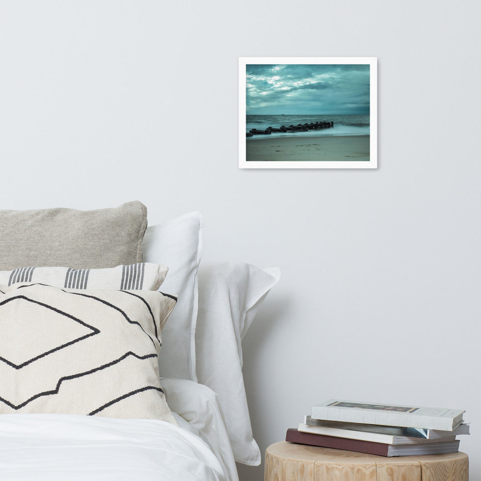 Blue Morning at Rehoboth Coastal Landscape Framed Photo Paper Wall Art Prints, White, 11" X 14"