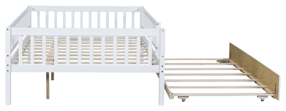 Gewnee Wood Full Size Daybed with Trundle and Fence in White