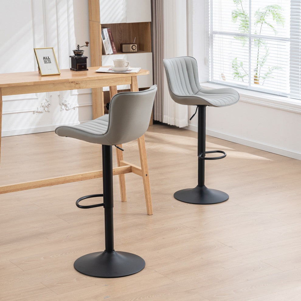 YOUNIKE Set of 2 Leather Bar Stool Adjustable, Swivel, Wingback, Gray
