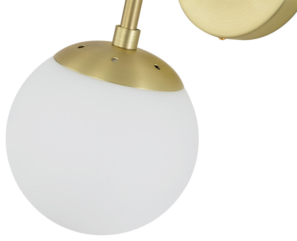 1-Light Milky Glass Globe Wall Sconce, Gold