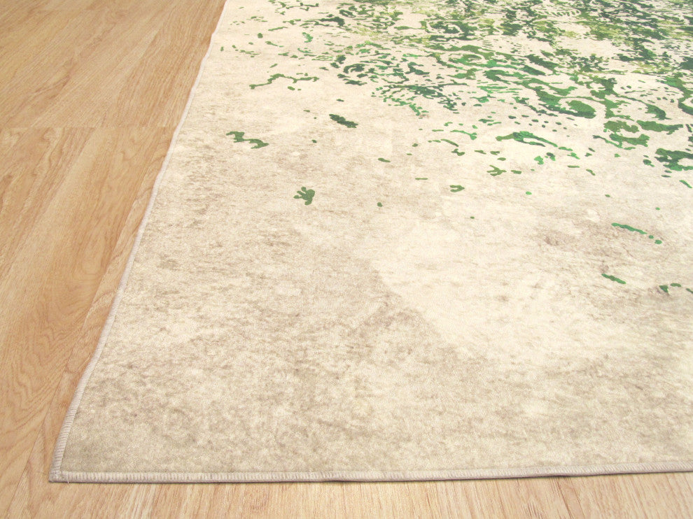 Green Traditional Oriental Distressed Bohemian Moderno Medallion Area Rug