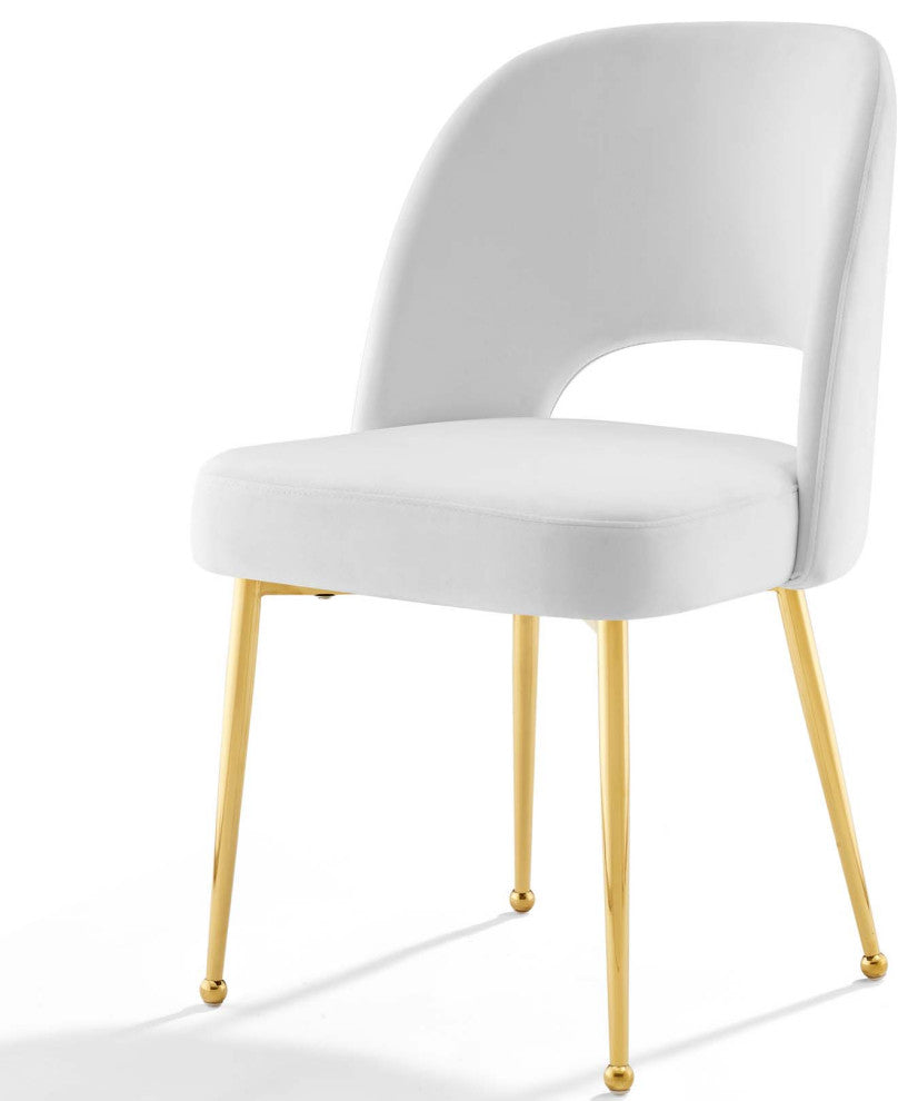 Modern Designer Dining Room Side Chair, Velvet Fabric Metal Steel, White